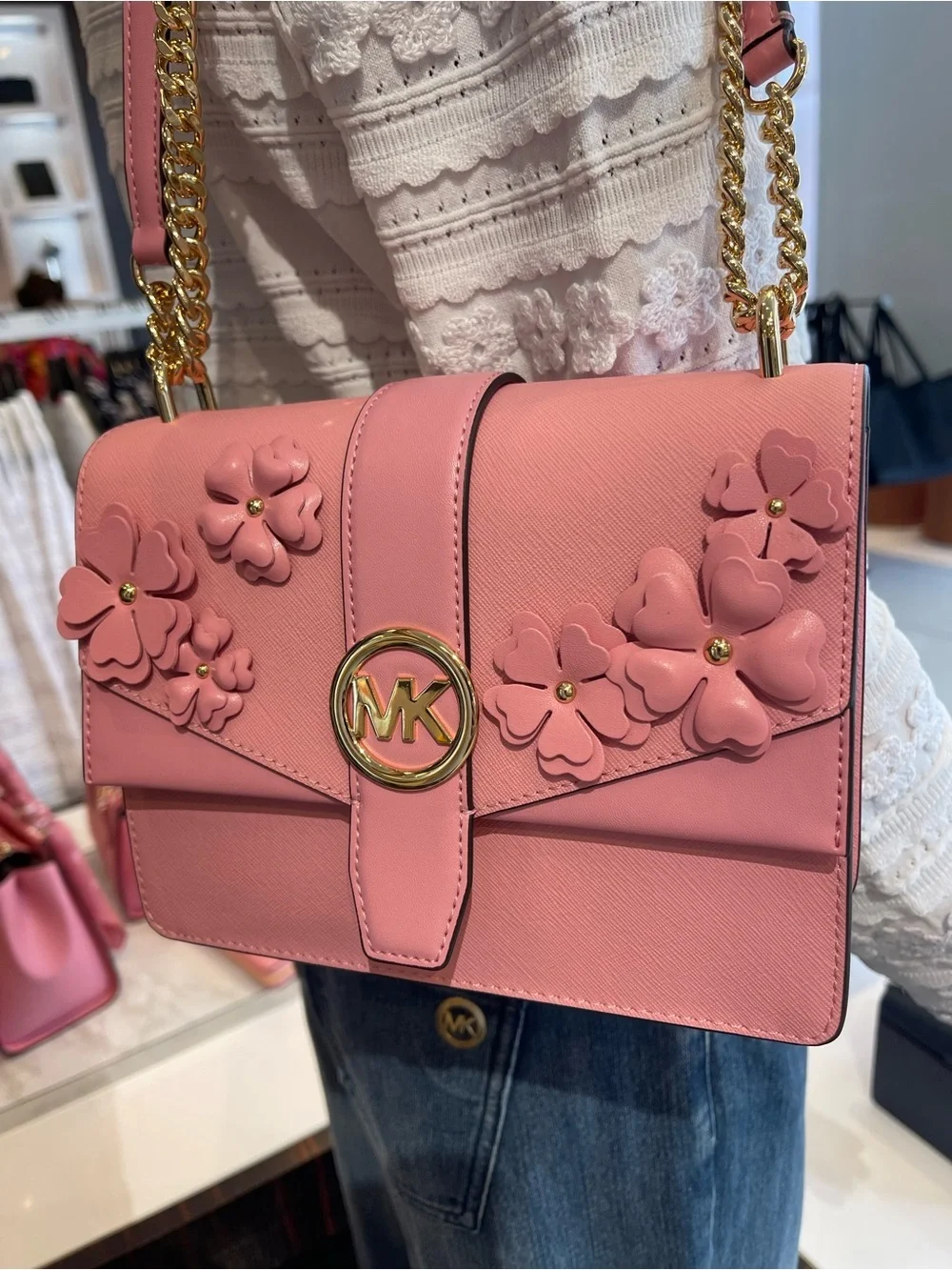 MICHAEL KORS Greenwich Small Floral Embellished Crossbody Bag Carnation  NWT